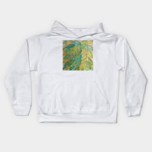 Watercolor Leaves in blue green yellow teal Kids Hoodie